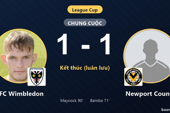 Ngược dòng thắng luân lưu Newport County, AFC Wimbledon đi tiếp tại League Cup