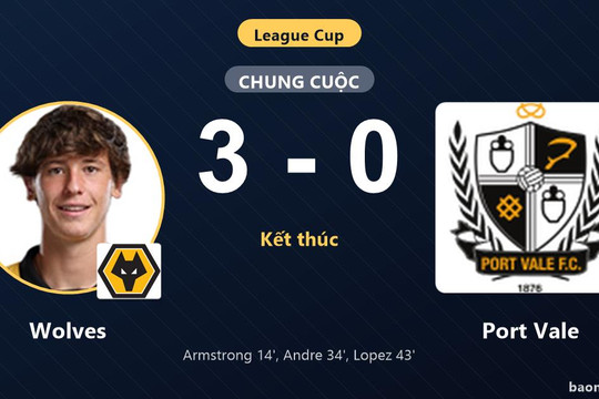 Hạ Port Vale 3-0, Wolves giành vé đi tiếp, tiễn đối thủ rời League Cup