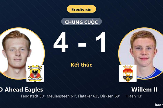 Bị dẫn trước, GO Ahead Eagles ngược dòng đại thắng Willem II 4-1 tại Eredivisie