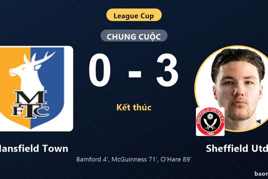 Hạ Mansfield Town 3-0, Sheffield Utd đi tiếp, tiễn đối thủ rời League Cup
