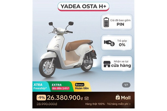 Xe máy điện Yadea Osta P và Osta H+ giảm tới 2,6 triệu đồng với phạm vi di chuyển 181 km