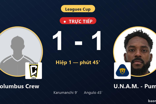 Trực tiếp Columbus Crew vs U.N.A.M. - Pumas: Hiệp 2 bắt đầu, hòa 1-1