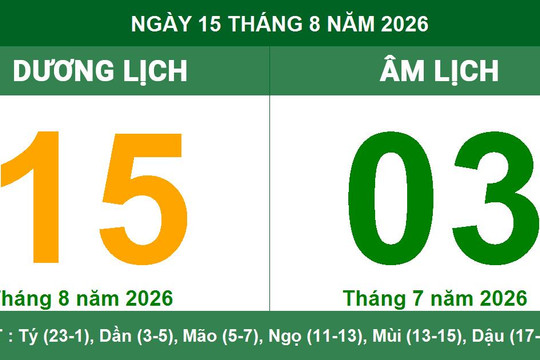 Lịch Âm Dương ngày 15/08/2026: Tra cứu giờ hoàng đạo, tuổi hợp xung và hướng xuất hành