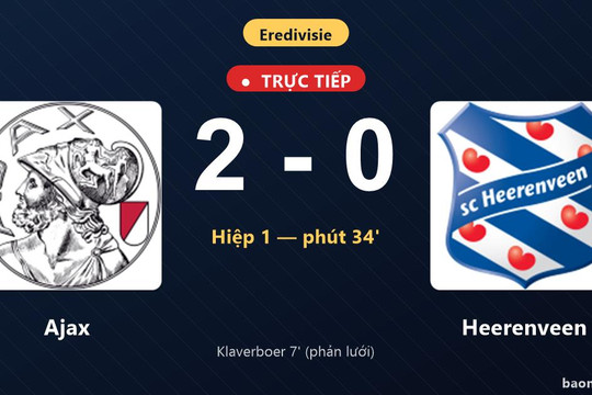 Trực tiếp Ajax vs Heerenveen: Ajax nhân đôi cách biệt