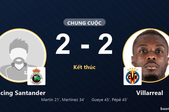Đánh rơi lợi thế hai bàn, Racing Santander hòa Villarreal 2-2 tại El Sardinero