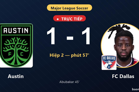 Trực tiếp Austin vs FC Dallas: Austin gỡ hòa 1-1