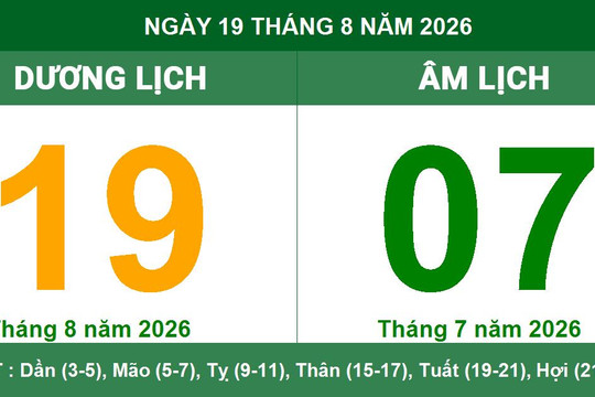 Tra cứu lịch Âm Dương ngày 19/08/2026: Chi tiết giờ hoàng đạo, tuổi hợp và hướng xuất hành