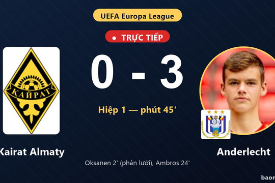Trực tiếp Kairat Almaty vs Anderlecht: Hiệp 2 bắt đầu, Anderlecht dẫn 3-0