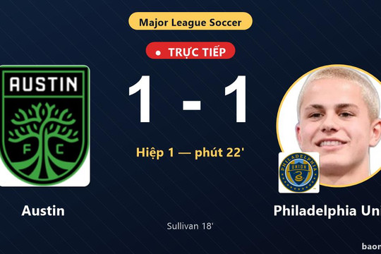 Trực tiếp Austin vs Philadelphia Union: Austin gỡ hòa 1-1
