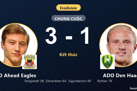 Hạ gục ADO Den Haag 3-1, GO Ahead Eagles vươn lên top 3 Eredivisie