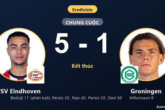 Ngược dòng đè bẹp Groningen 5-1, PSV Eindhoven áp sát nhóm đầu Eredivisie
