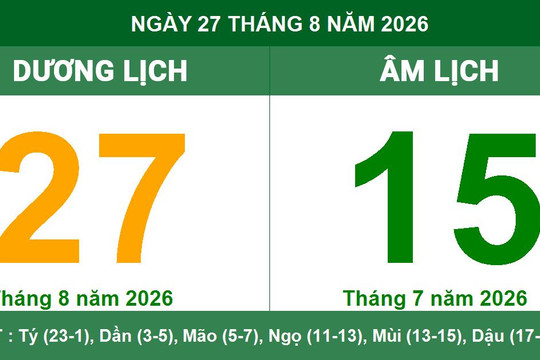 Lịch Âm Dương ngày 27/08/2026: Chi tiết giờ hoàng đạo đẹp, tuổi hợp xung và việc nên làm
