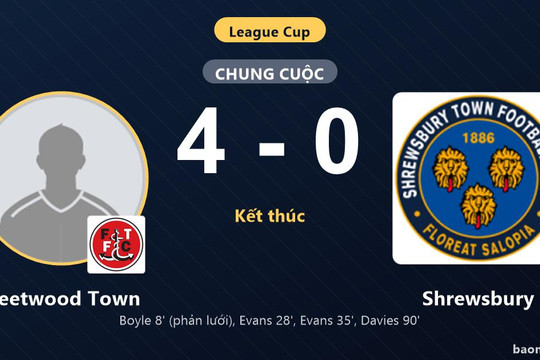 Fleetwood Town đè bẹp Shrewsbury 4-0 để giành vé đi tiếp tại League Cup
