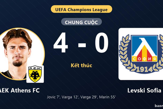Đè bẹp Levski Sofia, AEK Athens FC nắm lợi thế lớn trước lượt về play-offs