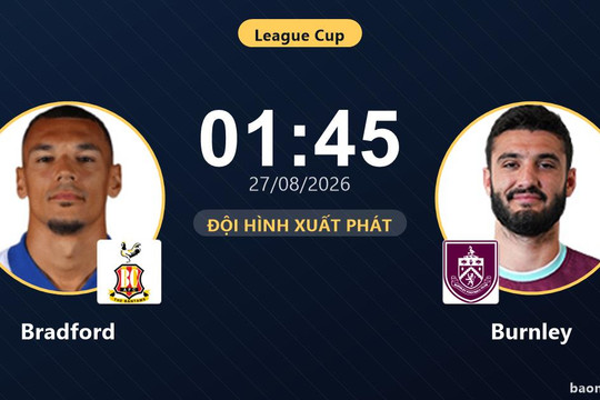 Trực tiếp Bradford vs Burnley: Burnley nắm quyền kiểm soát bóng, chưa có bàn thắng