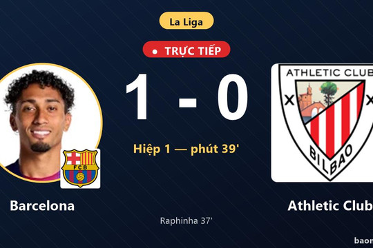 Trực tiếp Barcelona vs Athletic Club: Hiệp 2 bắt đầu, Barcelona dẫn 1-0