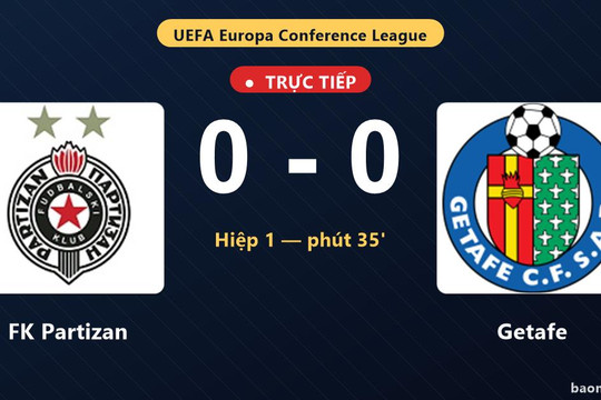 Trực tiếp FK Partizan vs Getafe: Hiệp 2 bắt đầu, hòa 0-0