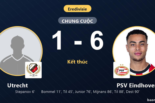 Ngược dòng đè bẹp Utrecht, PSV Eindhoven củng cố ngôi nhì bảng Eredivisie