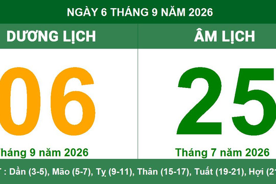 Lịch Âm Dương ngày 06/09/2026: Chi tiết giờ hoàng đạo và những việc nên làm đón cát lành