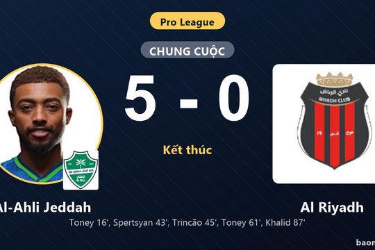 Hủy diệt Al Riyadh, Al-Ahli Jeddah vươn lên vị trí thứ chín Pro League