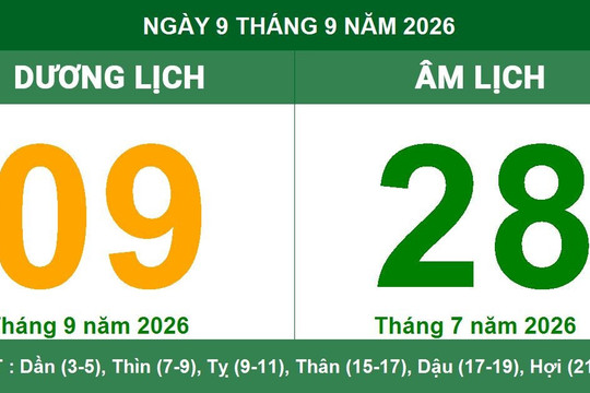 Lịch Âm Dương ngày 9/9/2026: Chi tiết giờ hoàng đạo và việc nên làm trong ngày Bính Tuất