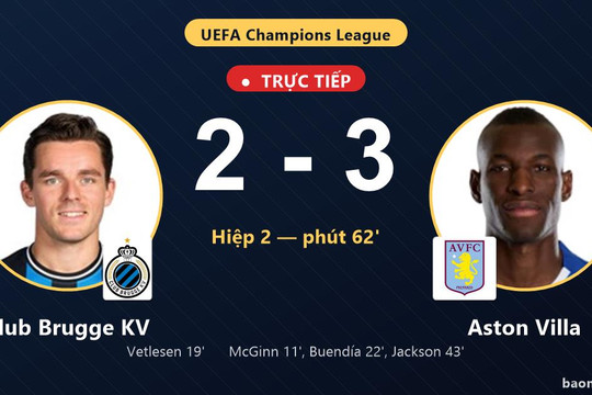 Trực tiếp Club Brugge KV vs Aston Villa: Club Brugge KV rút ngắn cách biệt 2-3