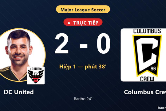 Trực tiếp DC United vs Columbus Crew: Hết hiệp 1, DC United dẫn 2-0