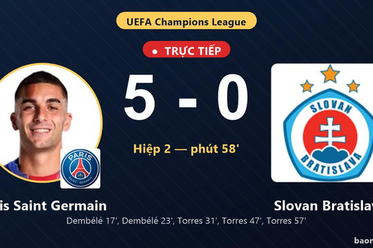 Trực tiếp Paris Saint Germain vs Slovan Bratislava: Paris Saint Germain nới rộng cách biệt 5-0