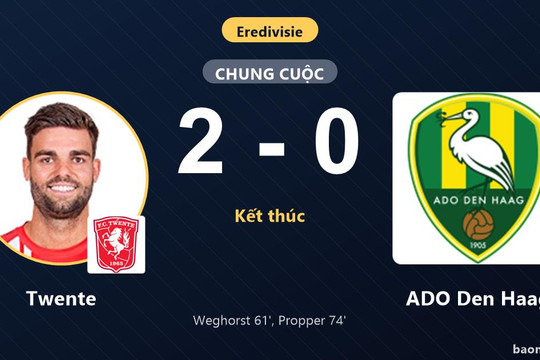 Hạ ADO Den Haag 2-0, Twente chen chân vào top 5 trong khi đối thủ lún sâu dưới đáy bảng