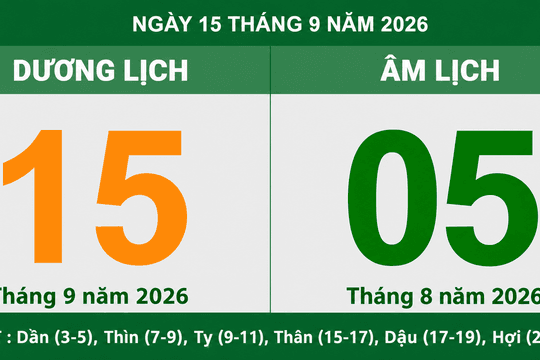 Tra cứu Âm Dương lịch ngày 15/09/2026: Khung giờ hoàng đạo và việc nên làm để hanh thông
