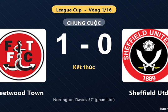 Fleetwood Town vào vòng 1/8 League Cup, Sheffield Utd dừng bước