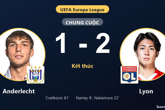 Thắng Anderlecht 1-2, Lyon giành trọn điểm số ngày ra quân Europa League