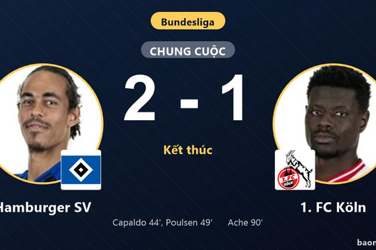 Thắng sát nút 1. FC Köln 2-1, Hamburger SV thắp lại hy vọng nơi đáy bảng