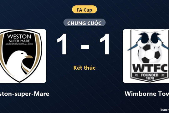 Hòa Wimborne Town 1-1, Weston-super-Mare bất phân thắng bại ở vòng loại FA Cup