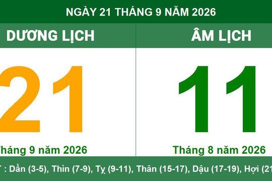 Xem lịch Âm Dương ngày 21/09/2026: Chi tiết khung giờ hoàng đạo và lưu ý phong thủy nên làm