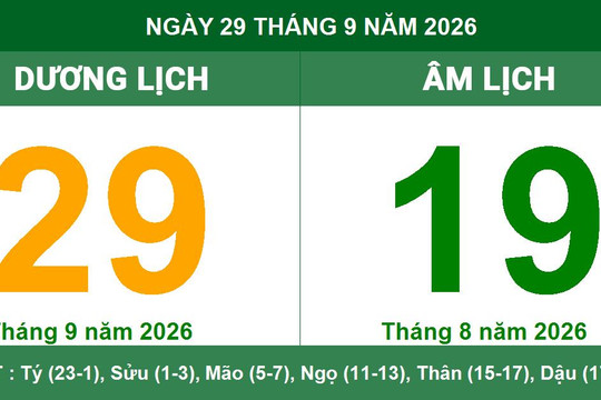 Lịch Âm Dương ngày 29/09/2026: Tra cứu giờ hoàng đạo và tuổi xung hợp trong ngày Bính Ngọ