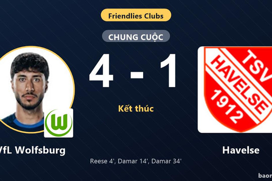 VfL Wolfsburg thắng áp đảo Havelse 4-1 ở trận giao hữu tại Volkswagen Arena