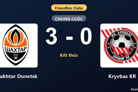 Thắng áp đảo Kryvbas KR 3-0, Shakhtar Donetsk khẳng định ưu thế ở trận giao hữu