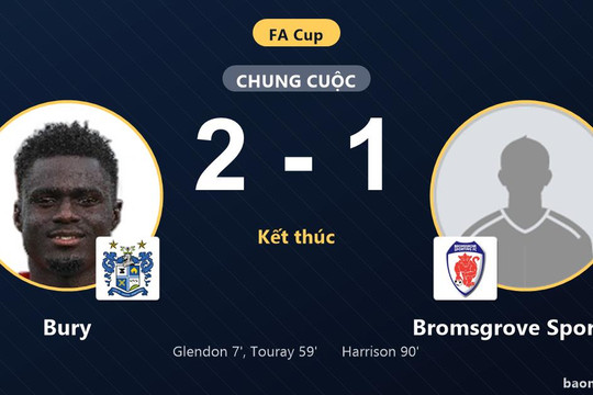 Bury đánh bại Bromsgrove Sporting 2-1 sau màn bám đuổi nghẹt thở