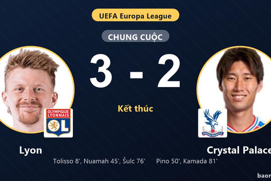 Lyon thắng kịch tính, Crystal Palace ôm hận sau màn rượt đuổi nghẹt thở