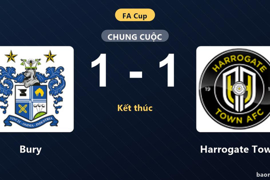 Bury cầm chân Harrogate Town trong màn rượt đuổi tỷ số chớp nhoáng tại FA Cup
