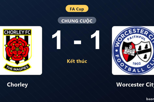Worcester City gỡ hòa phút 90, Chorley vuột chiến thắng ở FA Cup