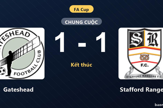 Chia điểm trên sân nhà, Gateshead bị Stafford Rangers cầm hòa 1-1 tại FA Cup