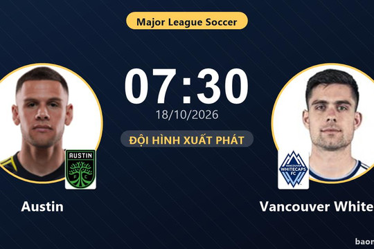 Trực tiếp Austin vs Vancouver Whitecaps: Vancouver Whitecaps lấn lướt kiểm soát bóng, chưa có bàn thắng