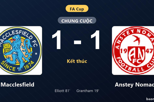 Macclesfield nhọc nhằn chia điểm với Anstey Nomads tại vòng loại FA Cup