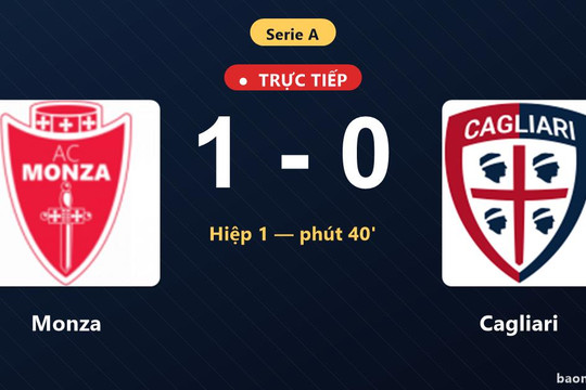 Trực tiếp Monza vs Cagliari: Hết hiệp 1, Monza dẫn 1-0