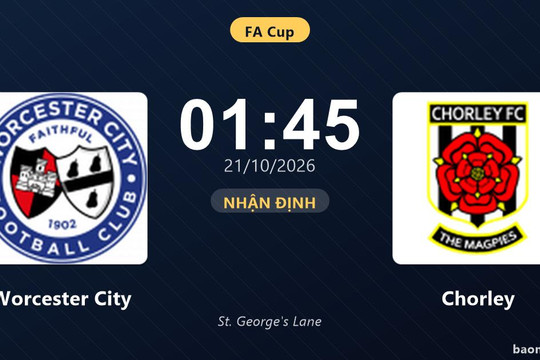 Trận Worcester City vs Chorley chưa xác định giờ thi đấu