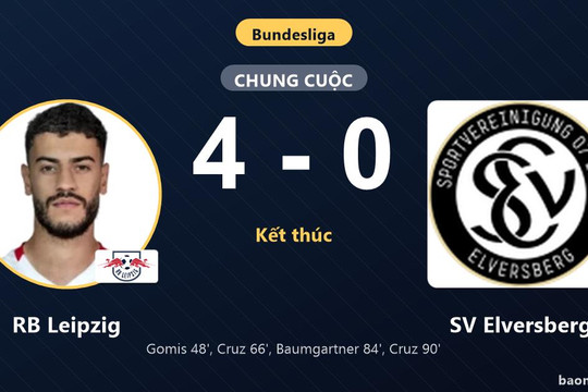 Vùi dập SV Elversberg 4-0, RB Leipzig áp sát nhóm đầu Bundesliga