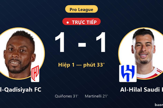 Trực tiếp Al-Qadisiyah FC vs Al-Hilal Saudi FC: Al-Qadisiyah FC gỡ hòa 1-1