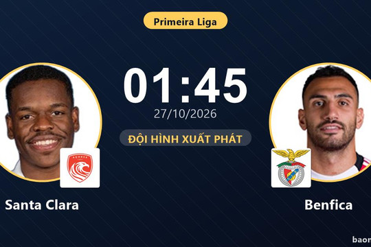 Trực tiếp Santa Clara vs Benfica: Đội hình xuất phát